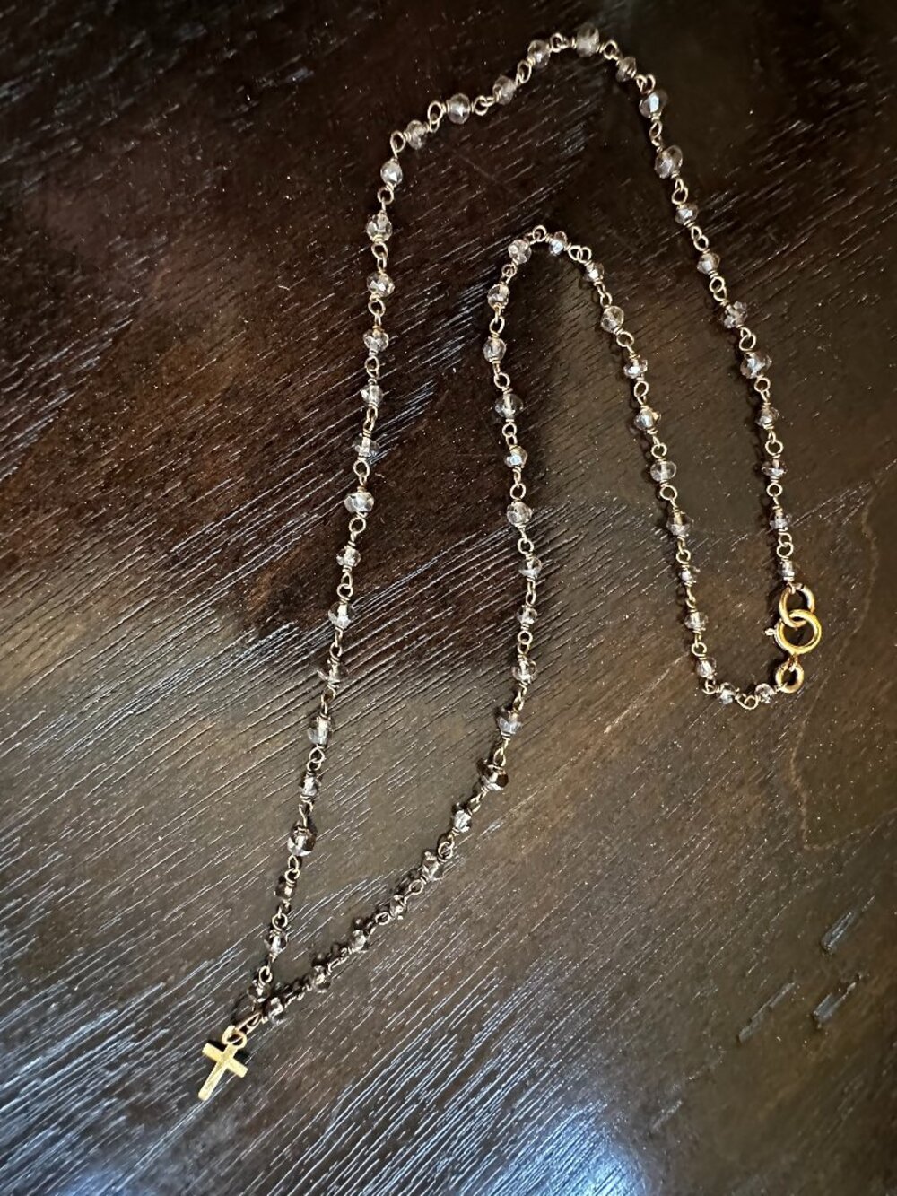 14k GF beaded necklace with cross